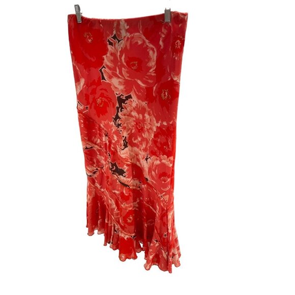 Elizabeth Dalton Red Floral Patterned Flared Hem Long Skirt Sz 10 - Picture 3 of 9